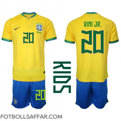 Brasilien Vinicius Junior #20 Hemmadräkt Barn VM 2022 Kortärmad (+ Korta byxor)